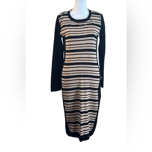 Allison Brittney | Striped Sweater Dress Black Tan